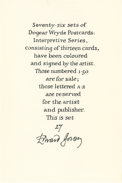 Edward Gorey Original Limited Edition Set of His Famous Hand-Painted Alphabet Postcards